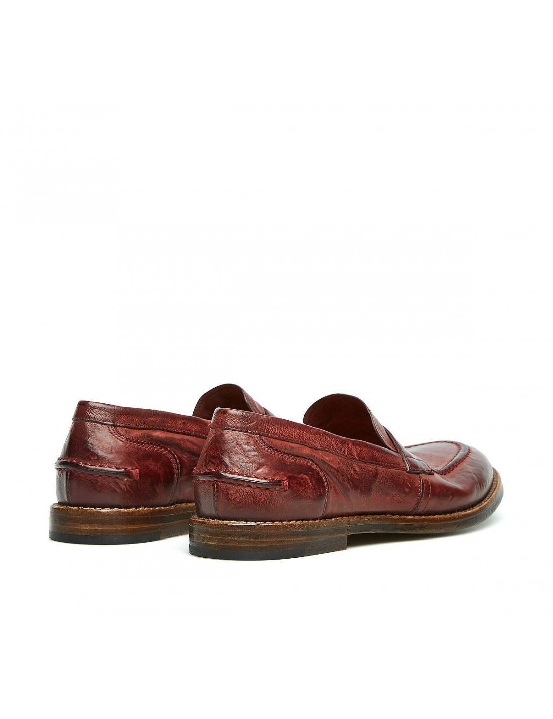 Vintage-style moccasins in calfskin with raised stitching and penny bar on the front - view 3