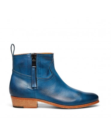 Bold cowboy-style ankle boots in exquisite, soft and hand-buffed vegetable nappa leather - view 1