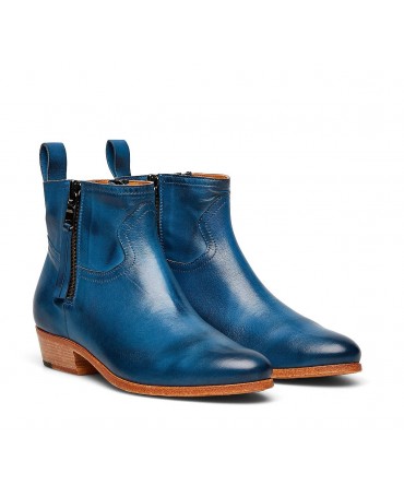 Bold cowboy-style ankle boots in exquisite, soft and hand-buffed vegetable nappa leather - view 2