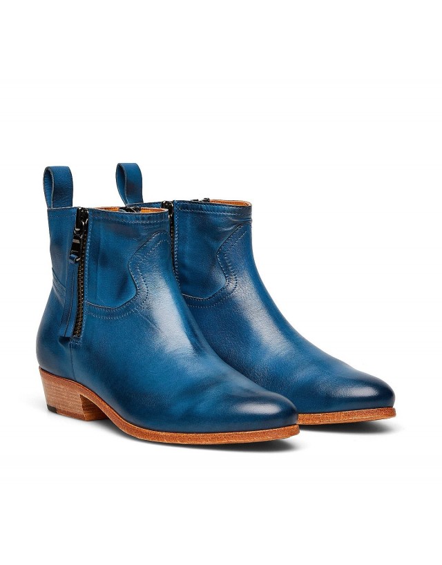 Bold cowboy-style ankle boots in exquisite, soft and hand-buffed vegetable nappa leather - view 2